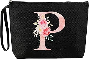 Blisswave Neceser Mujer, Neceser Maquillaje Personalizado con Nombre de la A a la Z, Cremallera Metálica, Diseño De Impresión Exquisito, Forrado, Regalos Personalizados (Negro)