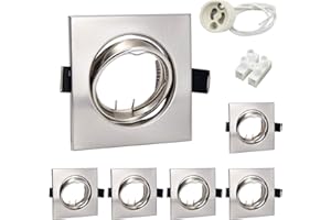 Wondlumi Spot Encastrable GU10 Set,Cadres de Montage en Inox Carré pour Spot Encastrable 68mm Avec Douille GU10,Orientable 30°,AC 220-240V,Rond,Pour Lampes A LED Ou Halogènes Lot de 6