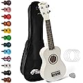 TIGER UKE7-WH Ukulélé Soprano pour Débutants avec Sac de Transport, Médiator en Feutre, Jeu de Cordes de Rechange Et Doté d'Un Jeu de Corde Aquila - Blanc