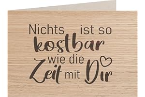 ‎MYZIRBE myZirbe Holzkarte - KOSTBARE ZEIT MIT DIR - Besondere Grußkarte, Liebeskarte, Jahrestags Karte, Freundschafts Karte, Postkarte, Geschenkkarte, Klappkarte, Einladung handmade Österreich, Holzart:Eiche