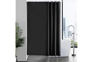 Furlinic Duschridå Textil Anti Mögel Vattentät Tvättbar Badridå Tillverkad av polyestertyg Svart 180x200cm Med 12 Dduschdrape