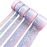 YUBX Pink Silver Washi Tape Set VSCO Decorative Masking Tape for Arts, DIY Crafts, Bullet Journal Supplies, Planners, Scrapbo