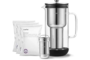 Aarke Purifier, Water Filter Jug in Glass and Stainless Steel (2.4L/10 Cups) + 3-Pack Enriched Filter Refill Bags