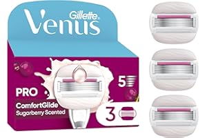Gillette Venus Lot De 3 Recharges De Rasoir Pour Femmes, Pro ComfortGlide Parfum Sugarberry, AUTHENTIQUES, A 5 Lames Et Soin Hydratant Olay Contre La Peau Sèche Après Le Rasage Du Corps Et Des Poils