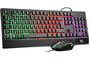 Rii Gaming Tastatur und Maus Set, Maus und Tastatur, RGB Hintergrundbeleuchtung QWERTZ (DE-Layout), Regenbogen Farben Beleuchtete USB Wasserdicht Tastatur und Maus mit 3200 für Pro PC Gamer