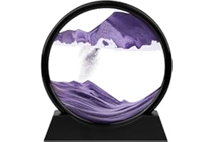 LOTCOW HAOWANWW 12'' Moving Sand Art Picture Round Glass Flowing Sand Painting 3D Hourglass Deep Sea Sandscape Painting Artistic in Motion Display with Frame Base Liquid Kid's Desktop Sand Art Toys(Purple)
