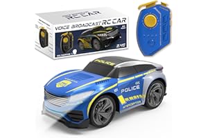BORSTOYPRO Macchina Polizia Telecomandata per Bambini con Funzioni Vocali Multiple, Auto polizia RC giocattolo per ragazzi con cambio di voce, luci lampeggianti, suoni di sirena regalo per ragazzi rag