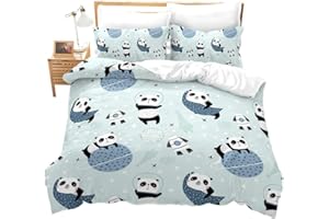 LOUSSIESD Set Copripiumino per Bambini con Motivo Panda e con Motivo a Pianeta Galassia in Microfibra di Poliestere e Poliestere,con Lacci con Cerniera