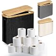 Boîte De Rangement Pour Papier Toilette En Bambou 28L - Couvercle En Bambou - Étanche - Pour 9 à 12 Rouleaux - Gris