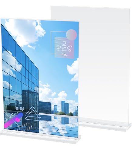 VITAdisplays Supporto pubblicitario a T DIN A4, supporto a T, supporto da tavolo, supporto in vetro acrilico in PLEXIGLAS originale (Confezione da 2