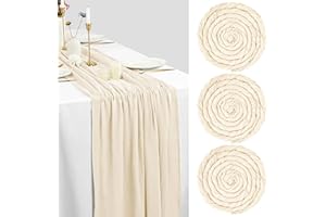 YMHPRIDE 3 Packs Beige Cheesecloth Table Runner,10 ft Cheese Cloth Gauze Tablecloth 80x300cm Rustic Gauze Fabric Boho Table Runner,for Wedding Bridal Shower Decorations