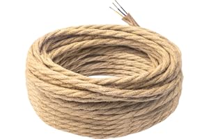 DiCUNO 20 Metros de cable eléctrico vintage para iluminación, cable de 3 conductores con PE, 3x0.75mm², Hilo eléctrico trenzado retro flexible de lino para lámparas colgantes, accesorios y bricolaje