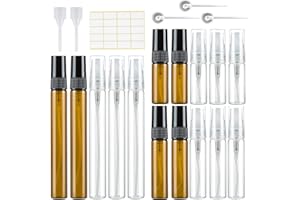 KIESWAN 15 Stück Parfümzerstäuber Leer Sprühflasche Glas Klein zum Befüllen, Mini Pump Taschen ParfumFlakon Nachfüllbar Parfümproben für Reise 3ml/5ml/10ml Transparentes Bernstein mit Pipetten Presskopf