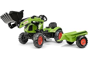 Falk 2040ML Claas Tretbaggerlader mit Anhänger, Tretbagger, Kinder-Trettraktor mit Lenkrad und Hupe, für Kinder von 2 bis 5 Jahren, Aufsitzspielzeug – Grün