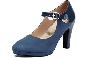 elerhythm Mary Jane Chaussures rétro à talons fermées pour femme - Chaussures Gatsby - En daim - Style chic et vintage