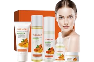 HASAIKA Kit per la Cura della Pelle, Set per la cura del viso alla curcuma, prodotti per l'idratazione, l'idratazione e l'affinamento dei pori per tutti i tipi di pelle, 5 set
