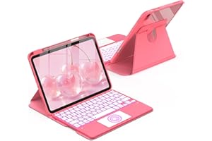 CACOE Étui Clavier Rotatif 360° pour iPad (A16) 11/10 EME Génération (11"/10,9") 2025/2022 avec Pavé Tactile, Rétroéclairage 7 Couleurs, Clavier sans Fil Détachable avec d'assistance, Rose