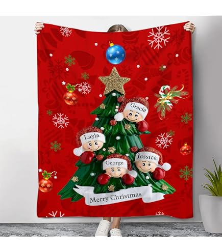 Set Regalo Personalizzato Plaid E Federa: Coperta Morbida 152x127 Con Nome Ricamato, Federa Natalizia 42x42, Regalo Di Natale Per Famiglia E Insegnanti