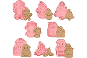 KEELYY Formine Biscotti Natale, 8 Pezzi Stampi Biscotti Natale, Natale 3D Tagliabiscotti Plastica, Formine per Biscotti Natalizi Fiocco di Neve, Albero di Natale, Babbo Natale