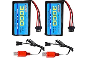 AMZZN 2PCS 7.4V 3000mah 15C 2S SM-4P Plug Li ion batterie avec chargeur USB pour EC08 DE85 RC voiture, camion RC navire télécommande drone ingénierie véhicule batterie de rechange