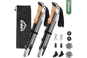 Gysrevi Bâton de Marche Pliable, Bâtons de Randonnée avec poignée en liège, pour Randonnée, Camping, Ski, Réglables 108-135cm, 2 PCS