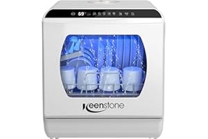 Tabletop Dishwasher, Keenstone Countertop Dishwasher Portable with 5 Washing Programs, 360-Degree Dual Spray, Mini Dishwasher for Apartment, Dorm