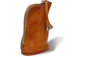 TIESOME Saszetka na monety z prawdziwej skóry, średniowieczna, skóra bydlęca, na drobne zamek błyskawiczny, portmonetka, organizer, z brelokiem, mała, podróżna, dla mężczyzn, Brązowy, 11x6.5x6.5cm,