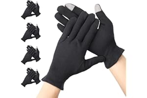 Segbeauty Guantes de Algodón para Dermatitis, 4 Pares Guantes Algodón para Pantalla Táctil, Lavable, con Pulseras Elásticas, Negros, para Manos Secas, Eczema, Belleza (XL)
