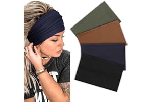 DRESHOW Bandeau Cheveux Femme Sport Large pour Yoga Élastique Bandeau de Cheveux Antidérapant Bandeaux de Sports Running Exercice Serre Tête pour Filles 4 Pièces