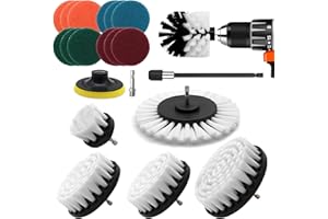 VIBRATITE 20 Pièces Brosse Nettoyage Perceuse, Multifonctionnel Brosse Visseuse Nettoyage Kit pour Salle de Bain, Cuisine, Tapis, Sol, Carreaux, Voiture, Jantes - Blanc Drill Brush