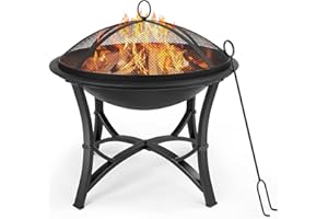 TLSUNNY Braciere con parascintille, diametro 57 x 50 cm, braciere da giardino, con gancio e griglia per carbone, struttura a quattro zampe, facile da montare, antiruggine, per giardini, esterni, feste