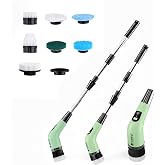 Cello Telescopic Electric Spin Scrubber Pastel Green | Rechargeable Cordless Cleaner with 7 Interchangeable Brush Heads, Dual