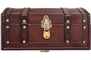 Brynnberg Skrzynia na skarby 30 x 20 x 15 cm – duża, płaska, brązowa, ozdobiona nitami i skórzanymi paskami, z pokrywą, z zamkiem, skrzynka piracka zamykana, pudełko do przechowywania, drewno