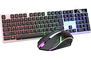 IndoTeam Gaming Keyboard and Mouse Set - LED Light Up USB Wired Keyboard Mouse Mechanical Feeling - Compatible with PC Laptop Windows Gamer Xbox one PS4 PS5 - UK Layout