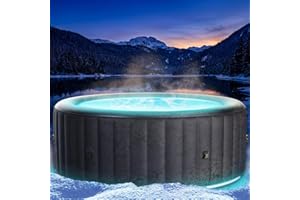 BRAST Whirlpool aufblasbar MSpa Aurora mit LED-Beleuchtung für 6 Personen Ø204x70cm In- Outdoor Pool 138 Massagedüsen Energiespar-Timer Heizung Bubble Wellness Massage