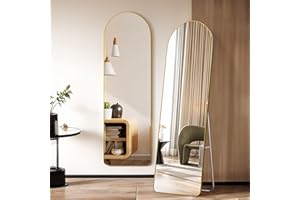 Warmiehomy Arched Full Length Mirror, 160X50cm Large Full Body Floor Standing Mirror, Hanging or Leaning Against Wall for Bedroom Cloakroom, Gold