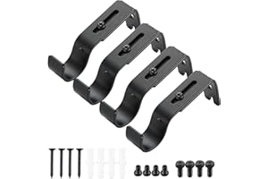 GEMMAHW Black Iron Curtain Pole Brackets (Pack of 4), Adjustable Curtain Pole Hooks for 25mm Rods, Wall Mount Curtain Rail Brackets with Screws, Secure Support