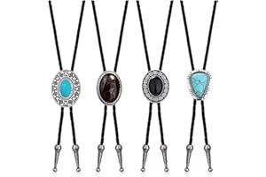 LOLIAS 4 Piezas Corbata Cuero Bolo Corbata Turquesa para Hombres Western Cowboy Corbata Bolo Tie Cuero Negro Natural Accesorios Disfraces Halloween para Hombres Mujeres