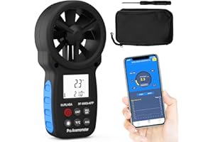 SURLABA Bluetooth Anemometer, Digital Wind Speed Meter APP Connection, Wind Gauge with MAX/MIN/AVG Modes & Temperature Test, Air Velocity Tester for HVAC, Drones, Sailing, Shooting