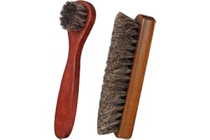 AUXSOUL 2 Pcs Shoe Brush Set Soft Horsehair Shoe Shine Brush Bristles Anti Slip Cleaning Bufffing Brushes Set with Natural Wooden Handle for Leather Boots, Shoes, Bags, Garments, Car Seats, Sofas
