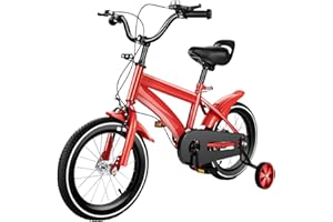 KAUITOPU Bicicletta da 14 pollici, per ragazzi e ragazze, per bambini a partire dai 3 ai 6 anni, veicoli di addestramento con ruote di supporto regolabile in altezza per bambini