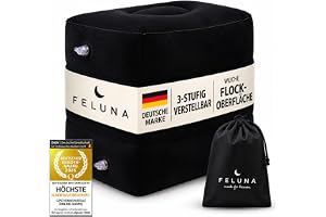 Feluna® Uppblåsbar Fotstödskudde för Flyg, Tåg & Bil | Höjdjusterbar liggyta för barn - 3 separata sektioner - velourmaterial - upp till 42x38x45 cm