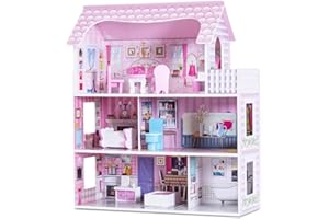 GOPLUS Casa de muñecas con Muebles y Accesorios, casa de muñecas con 3 Niveles de Juego con Accesorios, casa de Princesa, casa de Juegos con Sala de Estar, Dormitorio o baño
