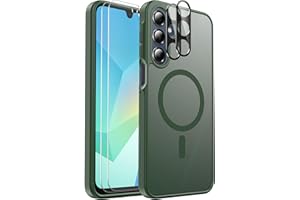 Ezanmull Schutzhülle für Samsung Galaxy A16, magnetisch, stoßfest, passend für MagSafe, mit Displayschutzfolie X2 + Kameraobjektivschutz X2, durchscheinende Anti-Fingerabdruck-Hülle für Samsung Galaxy