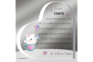 HZBLAZ Tante Acrylique Plaques Cadeaux Fête des Mères Apprécier Anniversaire Tatie Coeur Signe Décoration Maison Souvenirs Noël de Nièce Neveu Mignon Chat Ma Tata Amour Rappel Souvenir