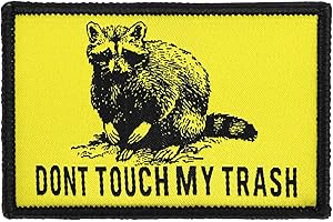 Zidoley Fermeture auto-agrippante "DON'T TOUCH MY TRASH" Patchs de raton laveur Fermeture auto-agrippante militaire pour sac à dos, uniforme, vêtements tactiques, casquette de baseball (front)