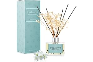 L'odeur Vill 200ml Difusor de con Flores secas/Jazmín Blanco/Ambientadores de Hogar, con 6 Palos difusores de Ambientador Varillas/difusor de Aromas/para Decoración de Baños y Estanterías.