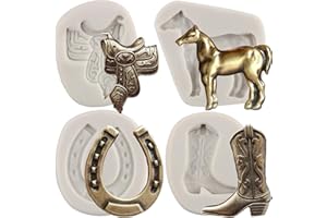 MYPRACS Juego de 4 moldes de silicona con forma de herradura y zócalo para fondant, vaquero, caramelo y pasta