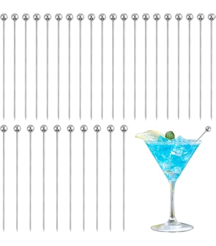 Stuzzicadenti Da Cocktail In Metallo QUARKZMAN, 8 Pezzi In Acciaio Inox 304, Con Sfera Decorativa, Riutilizzabili, Colore Nero
