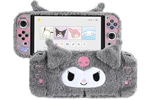 Kuitmor Coque de protection en peluche pour Nintendo Switch OLED, coque de protection rigide en PC, anti-rayures et absorption des chocs, couverture OLED avec support